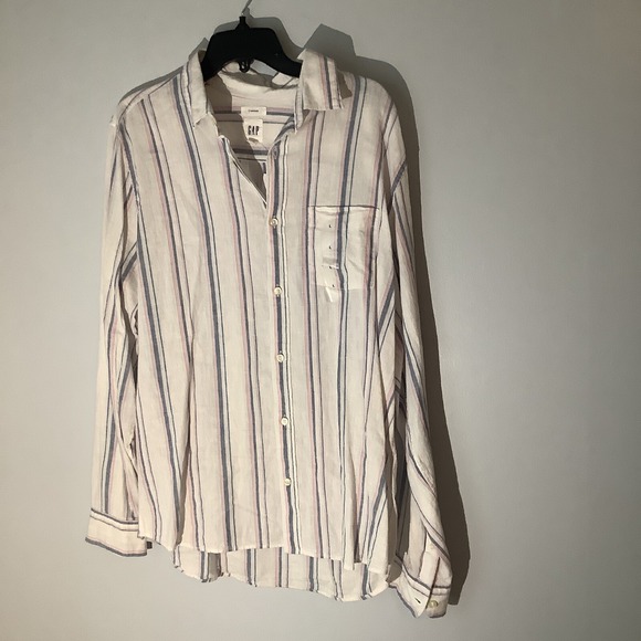 Gap Women's Striped Linen Blend‎ Shirt Long Sleeve NWT Lightweight Lagenlook - Picture 1 of 7